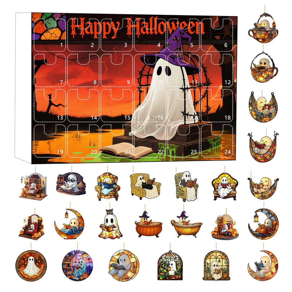 Halloween Ghost Countdown Calendar With 24 Acrylic Hanging Ornaments For Party Decor And Gift