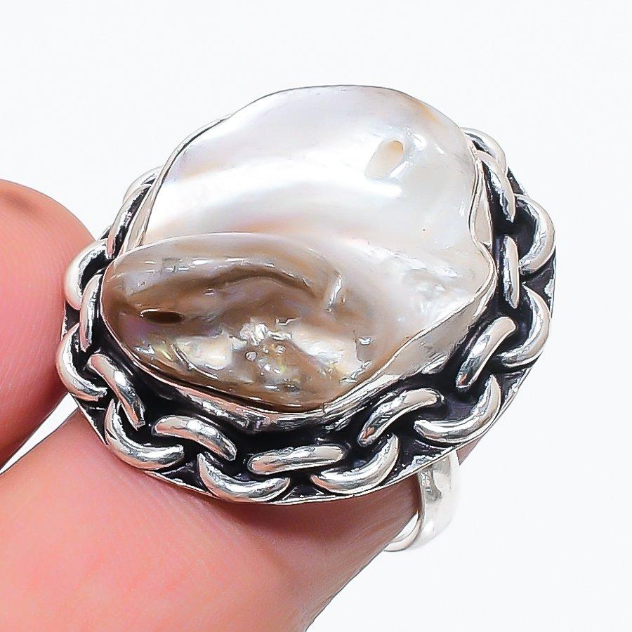 

Natural Biwa Pearl Gemstone 925 Sterling Silver Jewelry Ring Size 6.5 C4h39