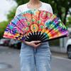 Fans with Lights Large Folded Hand Fan Folding Large Foldable Handheld Rave Fan 33cm Colorful Rainbow Folding Fan Dance