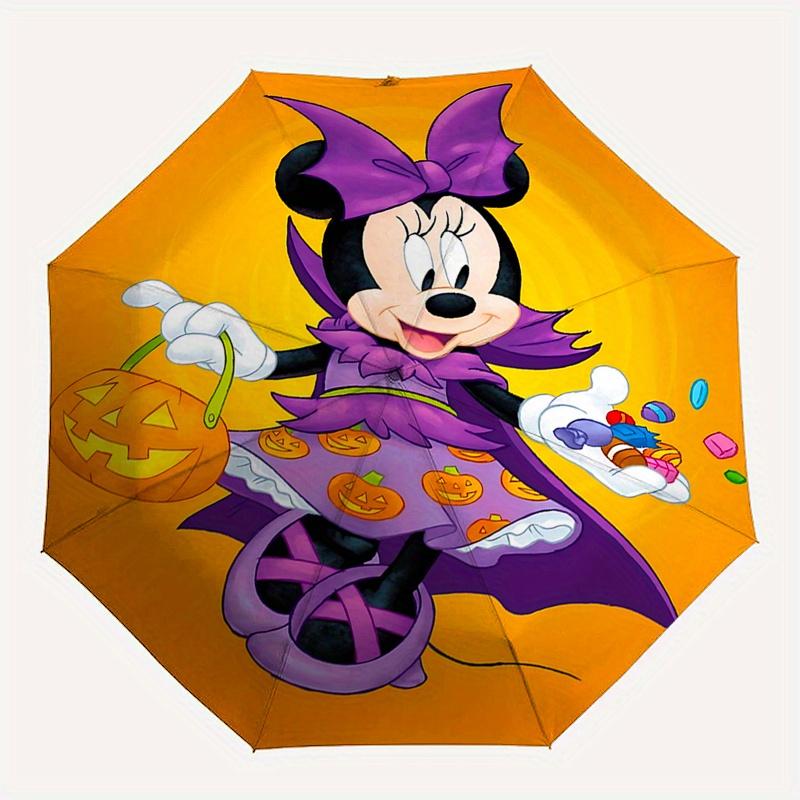 Halloween, Minnie Mouse Automatic Opening and Closing Umbrella, Compact Travel Umbrella, Lightweight and Portable, Suitable for Beach Commut