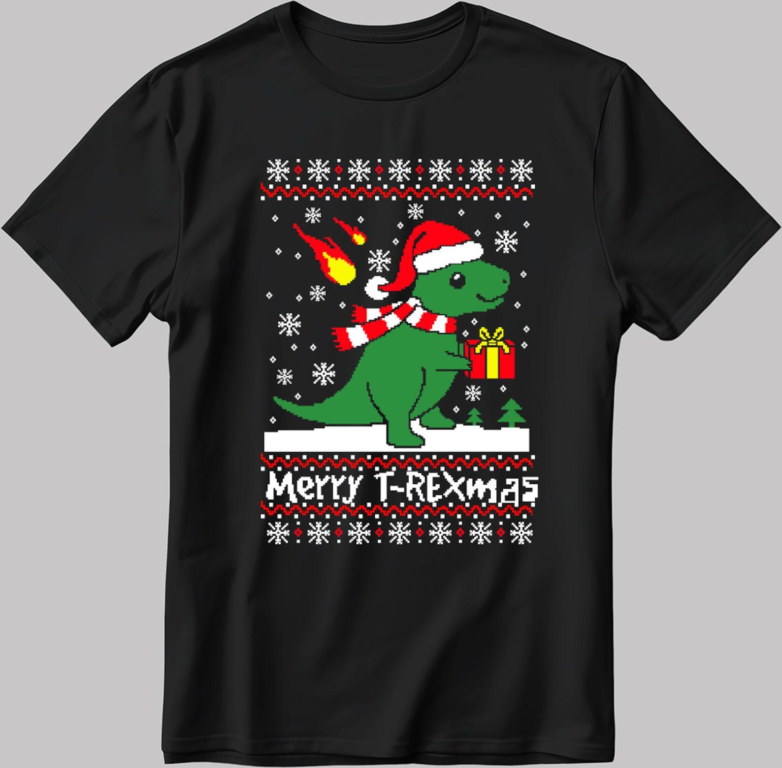 Merry Christmas T-Rexmas Short Sleeve White-Black Men s / Women s T-Shirt U392 4XL