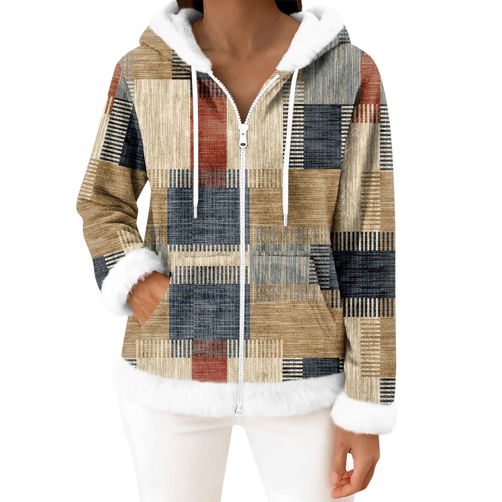 Women's Casual Fashion Long-Sleeved Zip-Up Fleece Hooded Cardigan
