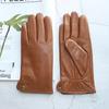 Goatskin Deerskin Gloves Men's Autumn Thin Wool Winter Plus Cashmere Cold and Warm Yellow-Brown Finger Leather Gloves