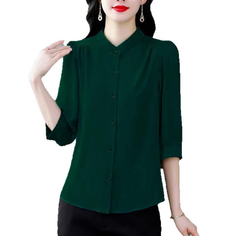 Elegantes Damenhemd mit Siebenarm und Unifarbe - Sommer/Herbst Locker sitzendes Oberteil Mamas Kollektion