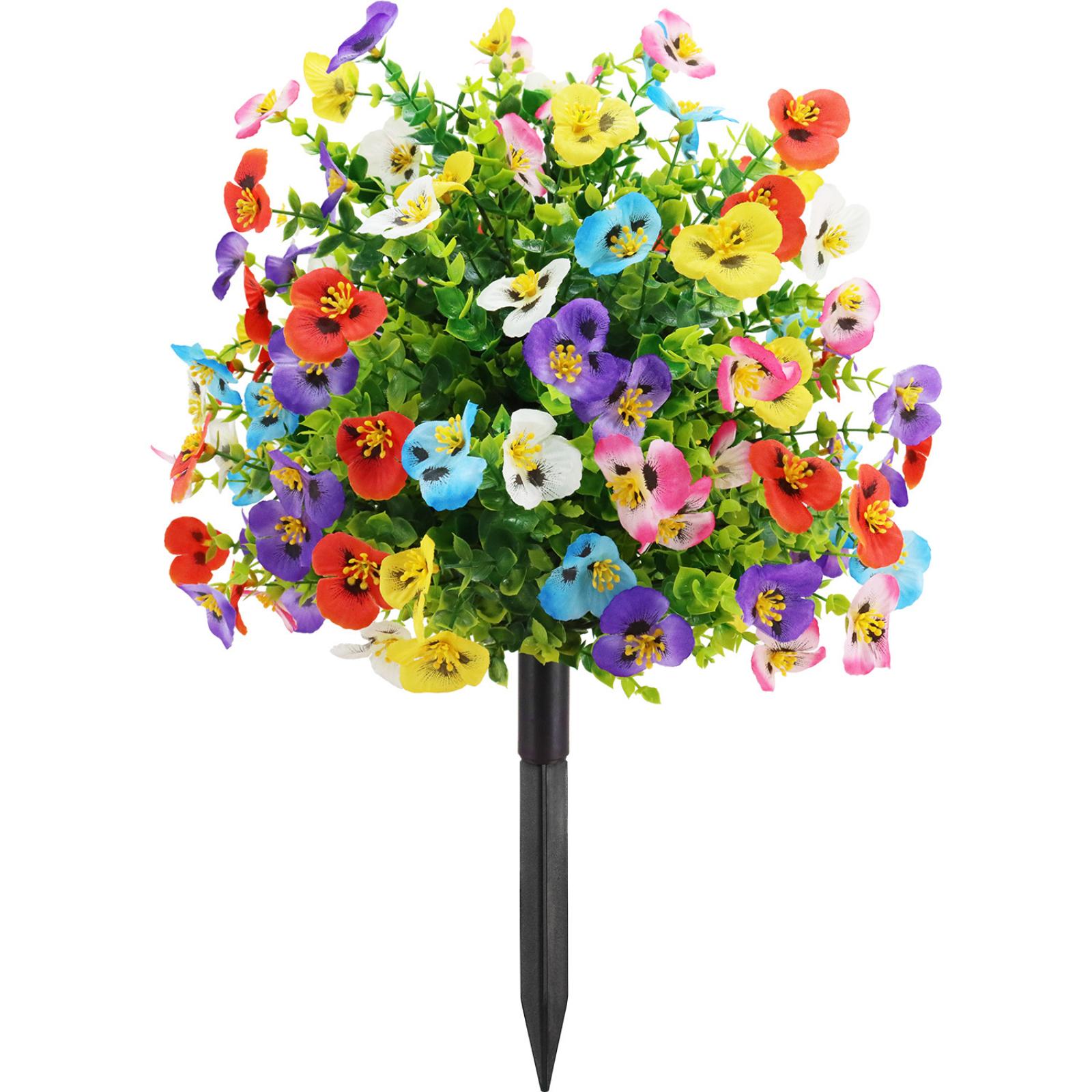 

2 Pack Artificial Pansy Flower Bushes Realistic Faux Plants for Outdoor Porch Planter Garden Yard Decorative Stake Use One Size