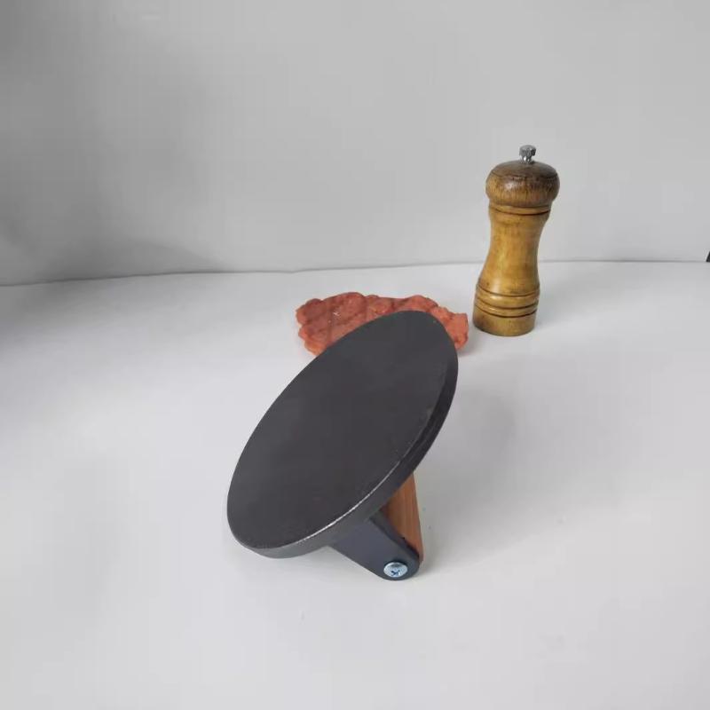 Ahşap Saplı Klasik Dökme Demir Yuvarlak Et Presi Kalıbı, İthal Ev Yapımı Köfte İçin Burger Köftesi Yapıcı, Barbekü ve Izgara İçin Mükemmel Araç