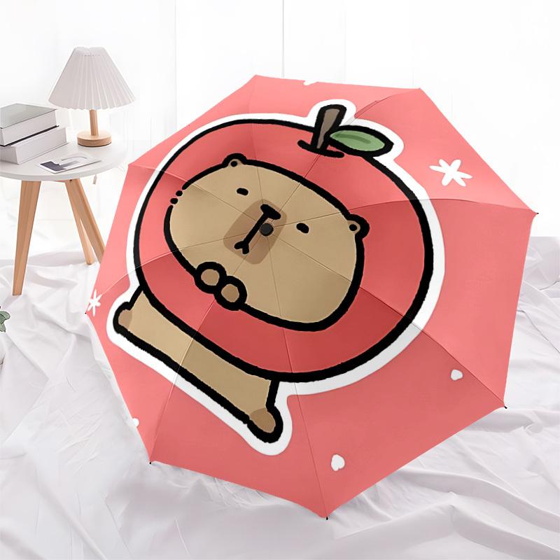 1pc Apple Cute Capybara Automatic Folding Umbrella, Portable Collapsible Design, 8-Rib Iron Frame, Outdoor Accessory yy250905099