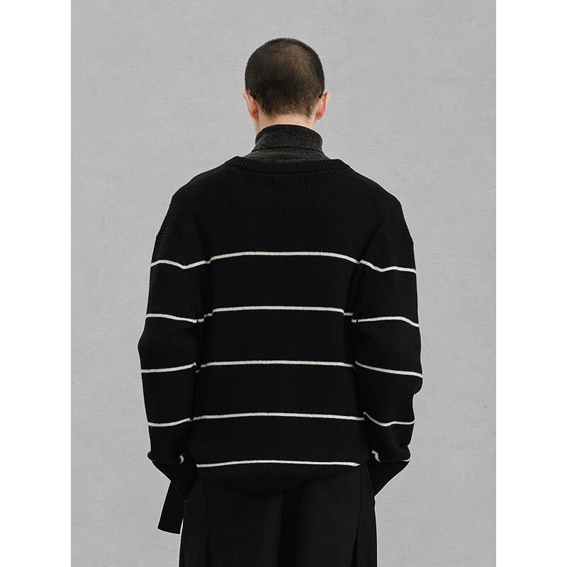 GXG Men's 100% Wool Black and White Striped Pullover Sweater