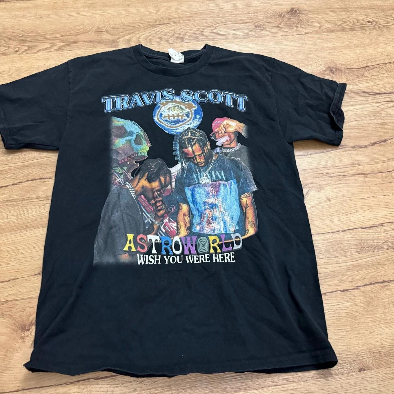 Travis Scott Astro World Wish You Were Here Shirt Mens Medium Black Rap 2018 4XL