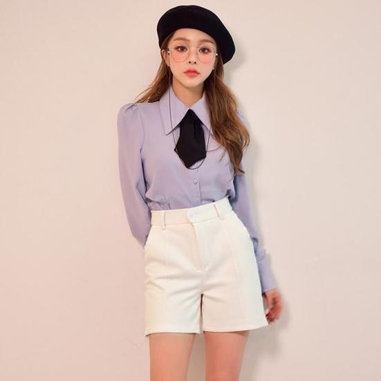 Women Shorts Elastic High Waist Button Zipper Fly Summer Suit Shorts with Pockets Solid Color