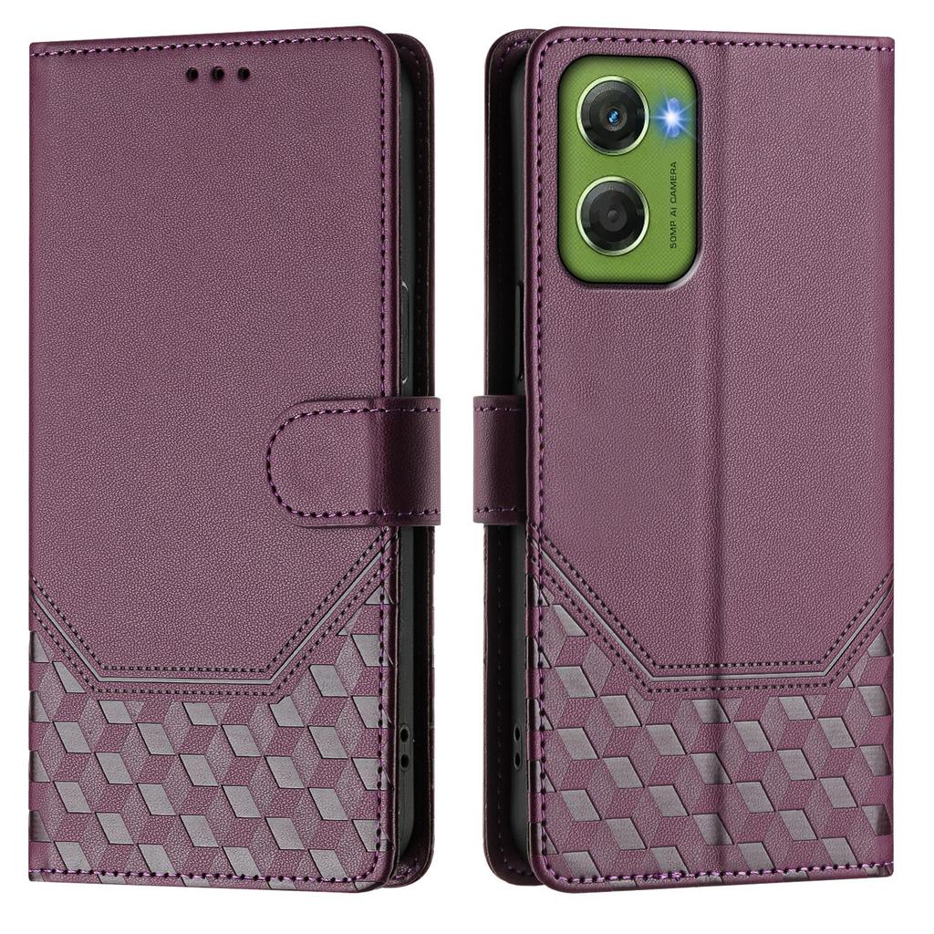 For Motorola Moto G06 4G Case Imprinted Honeycomb RFID Blocking Leather Phone Cover with Strap