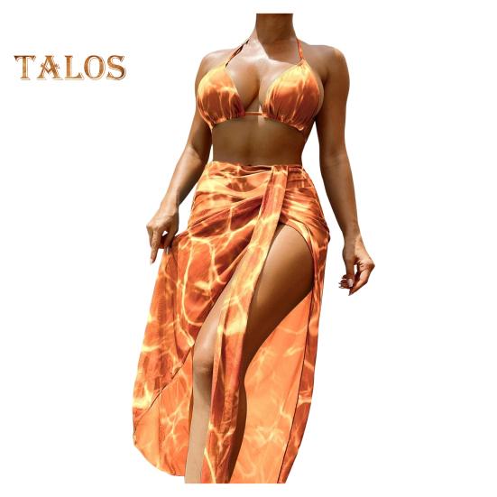 3 sztuk/zestaw damski zestaw kostiumów kąpielowych Tie-dye sznurowany dekolt typu halter dopasowane kolory odsłaniający wysoką talię bezprzewodowe letnie plażowe stroje kąpielowe strój kąpielowy brodząc