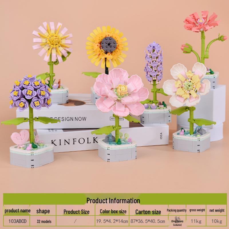 Educational Sunflower & Hibiscus Building Blocks Ornament - Teacher's Day Gift