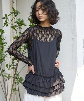 THE GREEN LAB Frill Bustier Sleeveless Top [Black]