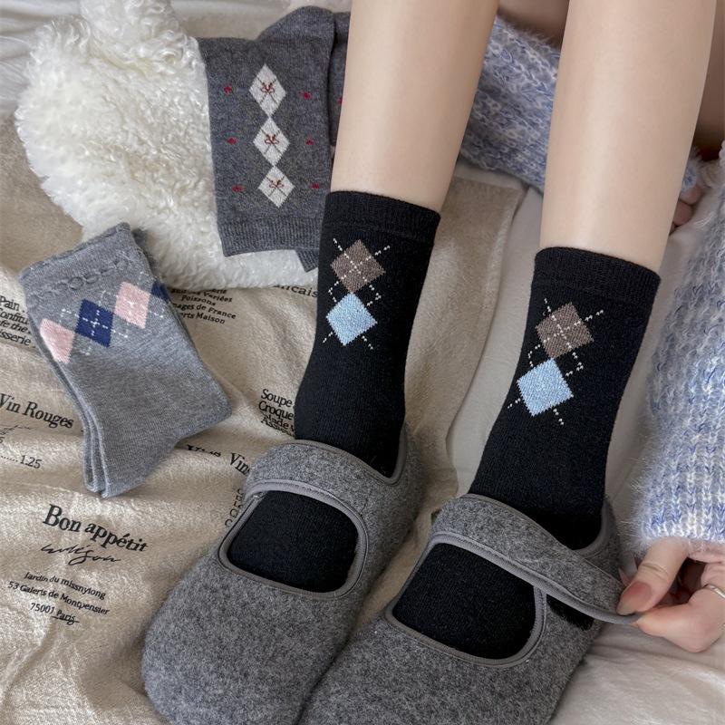 Damen Herbst und Winter Warme Vintage Unterwäsche Wolle Mittelhohe Frotteesocken