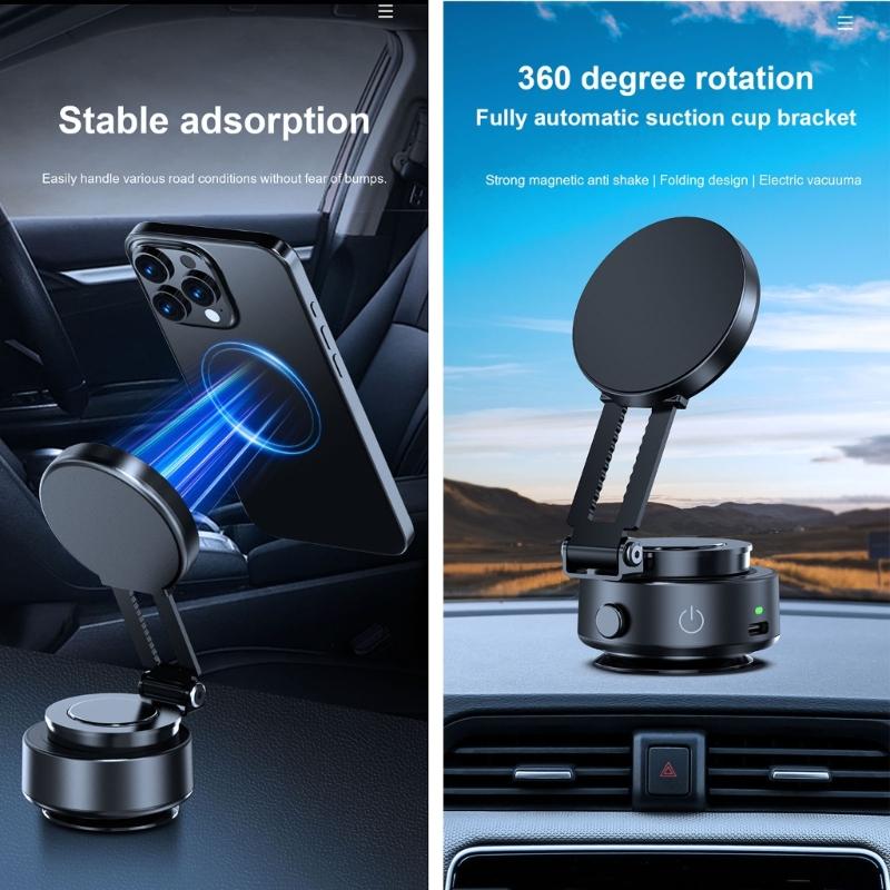 Phone Holder Bracket Stand Rack 360 Degree Rotation Powerful Magnets for Car Mount Strong Grip Vacuum Suction Attachment