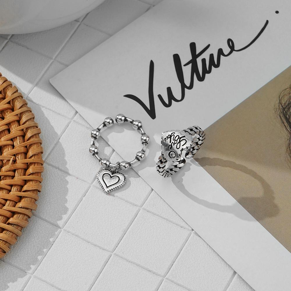 2 bucăți de inel iubitori Love Lovely deschidere temperament reglabil inel pentru femei sculptate la modă