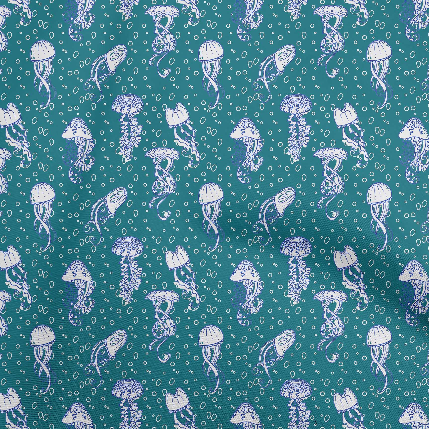 

OneOone Cotton Flex Black Fabric Ocean Jelly Fish Швейні ремісничі проекти Принти на тканині 40 дюймів 42 Inch Wide - Viscose Chiffon чирок синього кольору