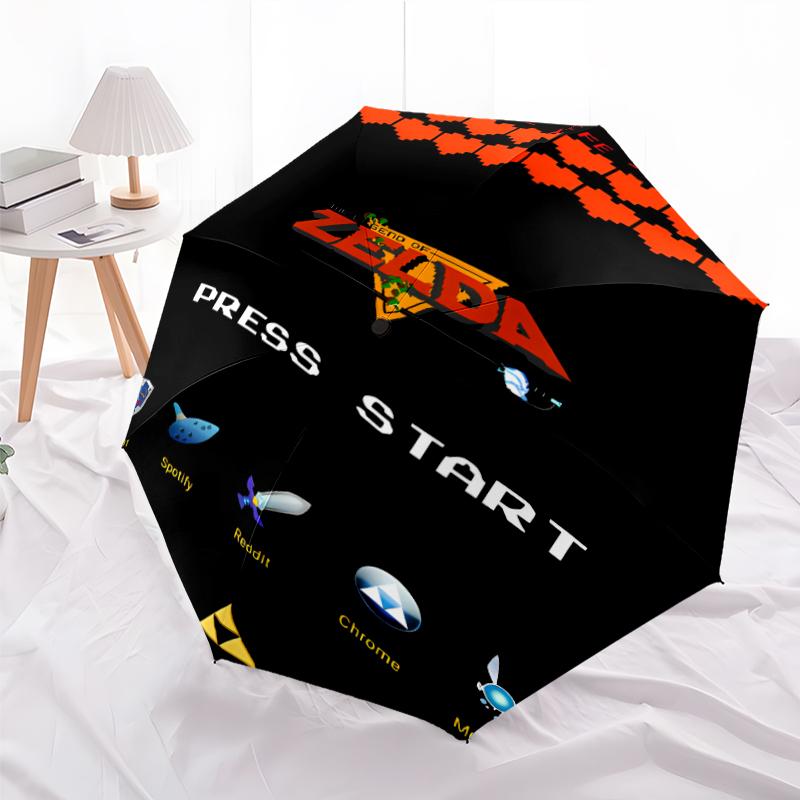Parapluie Pliant Imprimé Z-Zelda Legends, Parapluie d'Extérieur, de Loisirs et de Voyage, Tissu de Parapluie Durable, Cadeau d'Anniversaire et de Fête