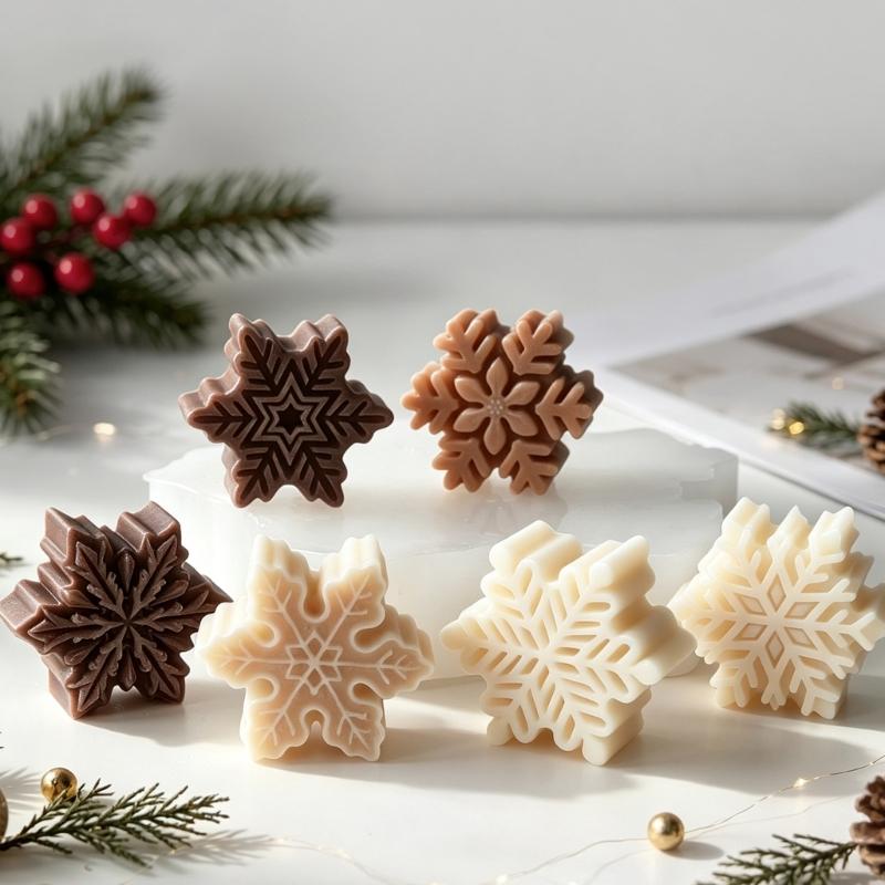 6 Cavities Snowflake Candle Making Tool, for Handmade Candle Soap, Epoxy Resin Craft Project, Christmas Gift Making