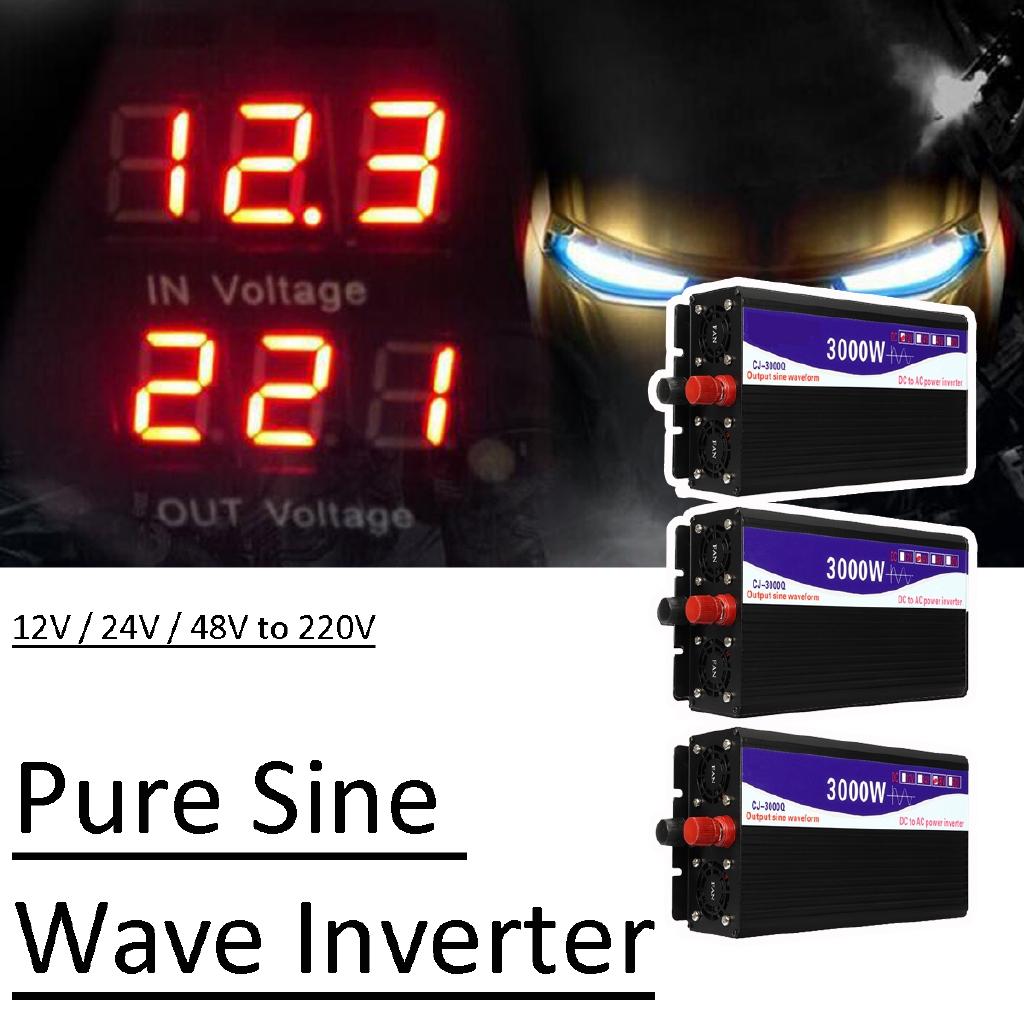 3000W Transformer Converter Pure Sine Wave Power Inverter+Double LCD Display Black