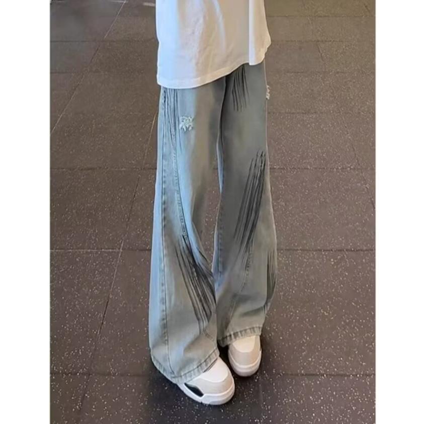 American Retro Blue Tooling Jeans Men's Summer Slightly Pulled Pants Loose Bf Lazy Wind Wide-leg Scimitar Pants