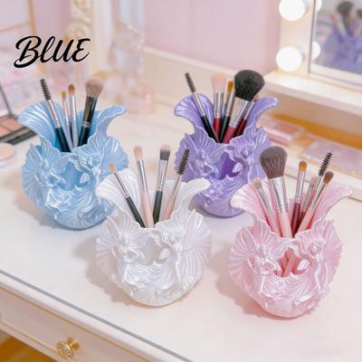Organizzatore per Cosmetici Porta Pennelli da Trucco con Base Spessa Stabile Decorazione Fate Elegante Portapenne in Seta Scatola Texture per Penne da Comodino
