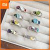 925 Sterling Silver Rings For Women Geometric Fine Jewelry Finger Adjustable Simple Colorful Stone Ring For Party Birthday Gift