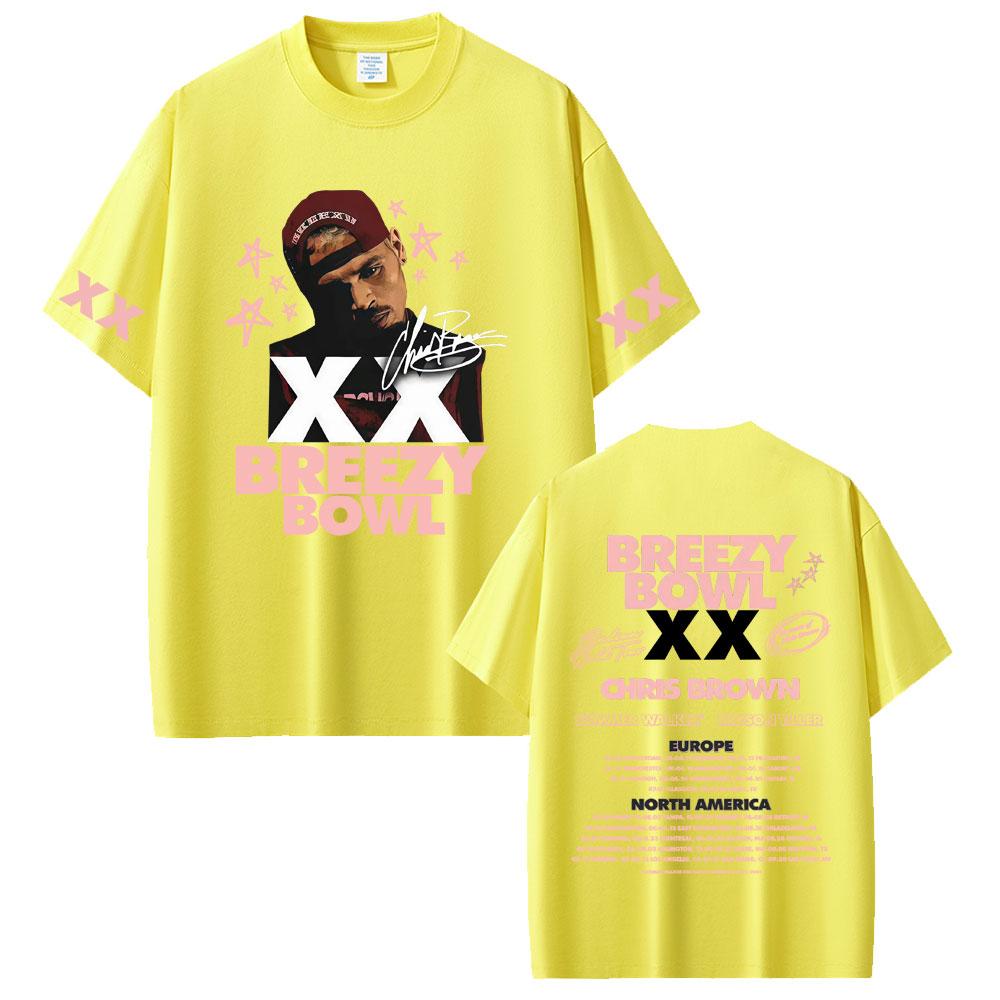 Rapper Chris Brown Breezy Bowl XX Tour 2025 T Shirts Unisex Women Clothing Hip Hop Pop Music Tshirt Casual Cotton Vintage Tshirts