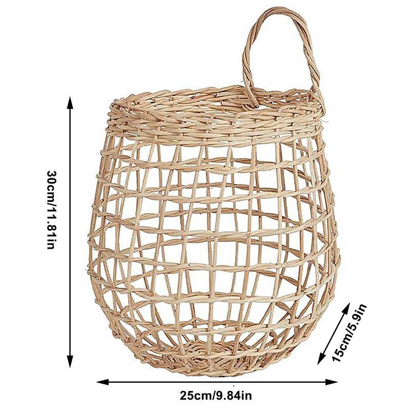 Hollow Rattan Woven Storage Basket Multi-functional Decorative Wicker Fruit Basket Wall Hanging Flower Basket Sundries Organizer
