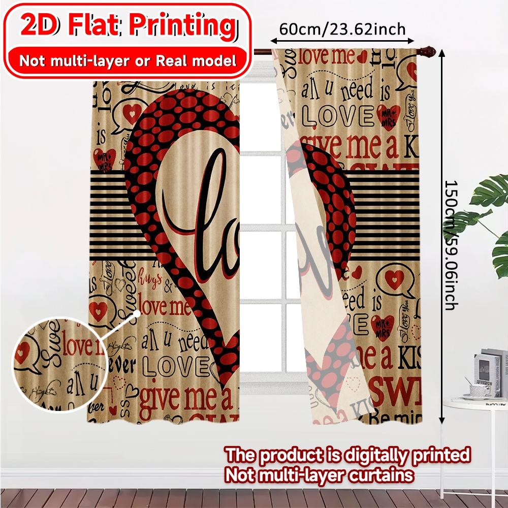 2D Flat Printing  2pcs Love Collage(1) Minimalist Modern Curtains Versatile 100% Polyester Curtains Home Decor Ldeal for Living