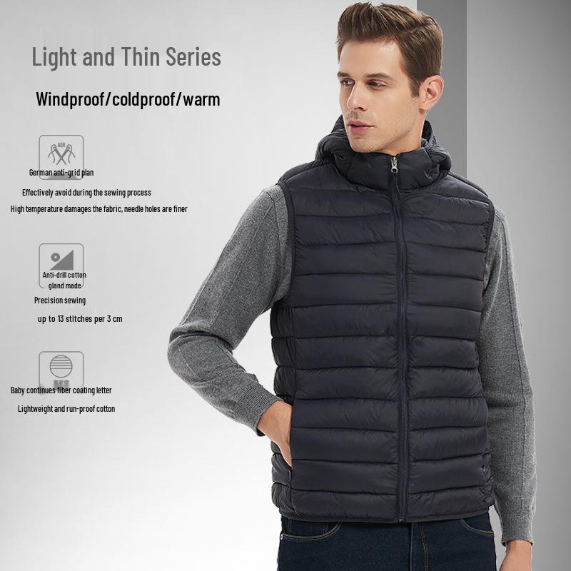 Men's Winter Hooded Down Cotton Vest Waistcoat
