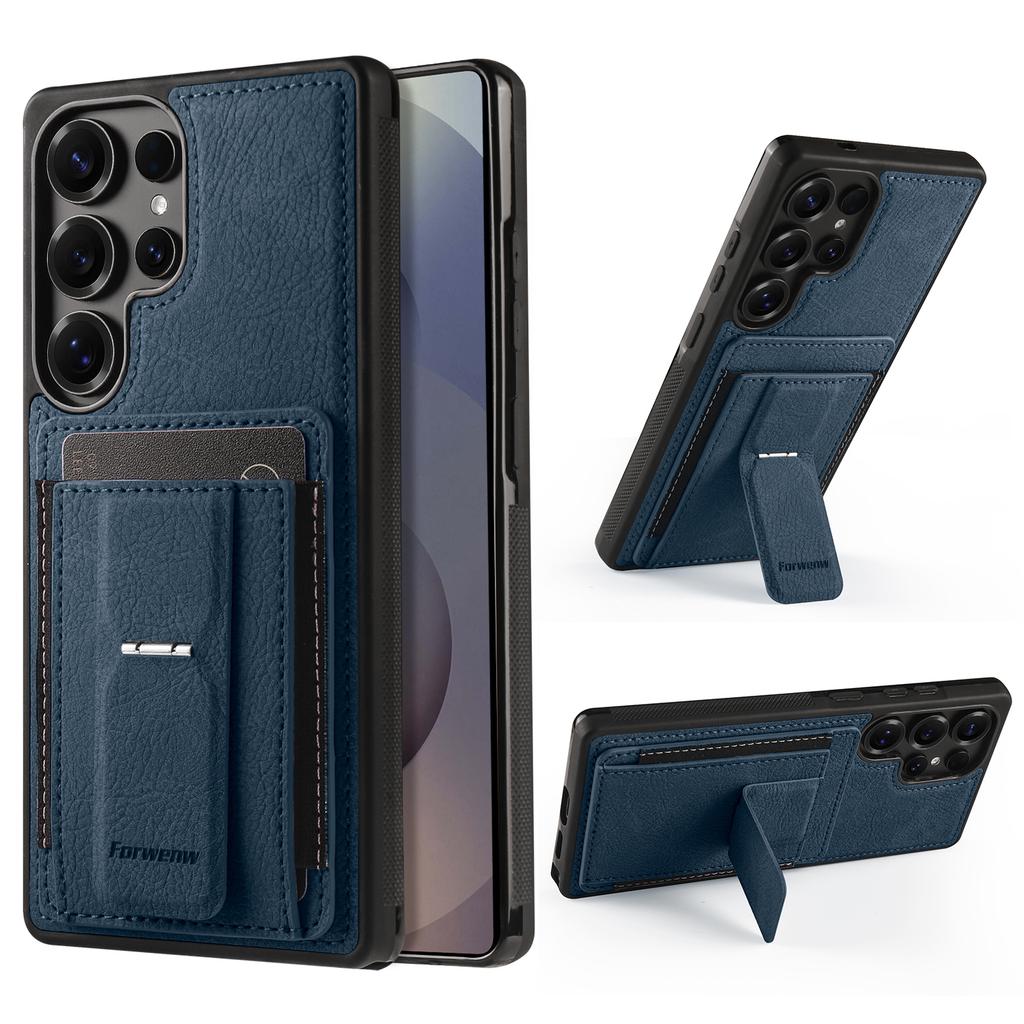 Business Magnetic Cards Solt Leather Phone Case For Samsung S26 Ultra S25 Plus S24 A36 A56 A16 A17 A07 Invisible Bracket Cover