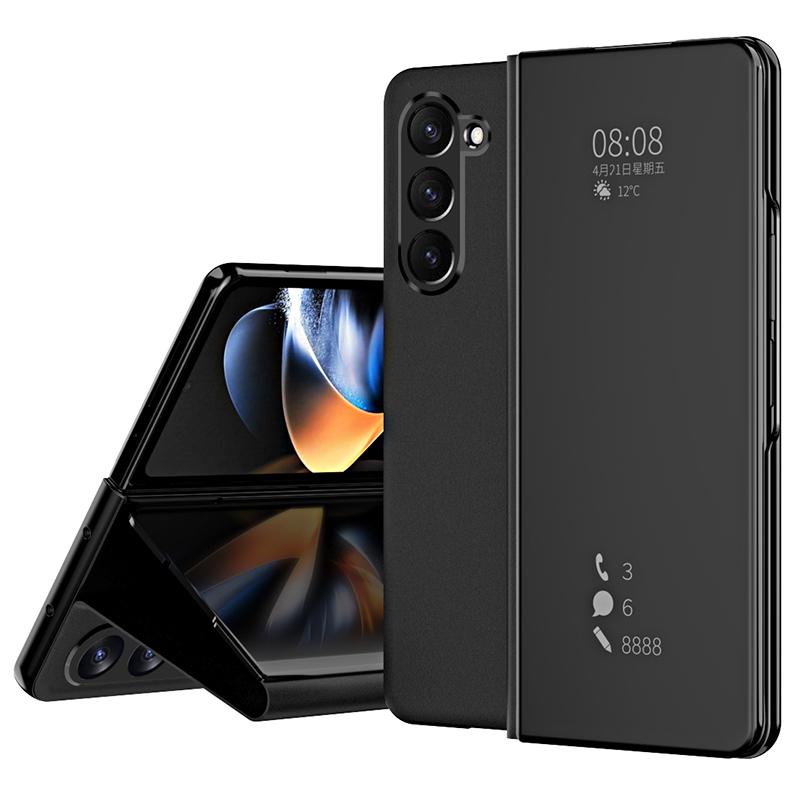 

For Samsung Galaxy Z Fold6 5G Case Electroplating View Window Stand Leather Phone Cover Black
