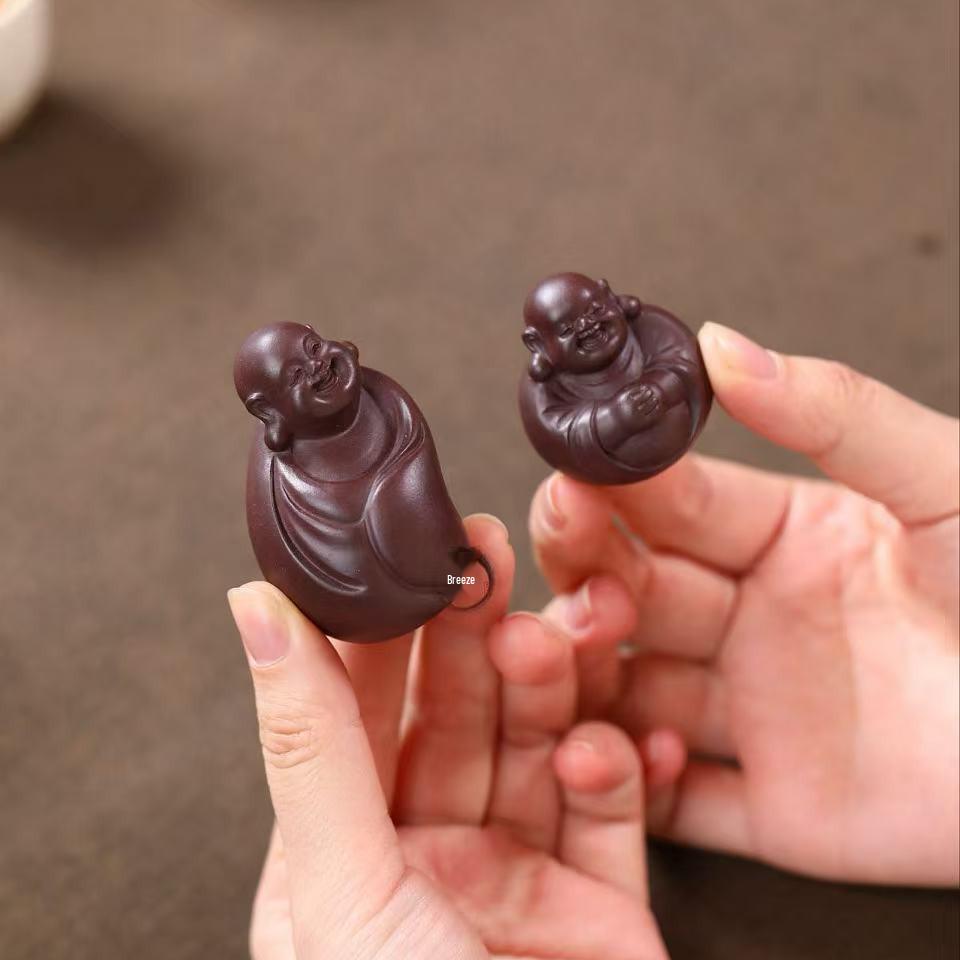 Zisha Tea Pet: Miniature Maitreya Buddha handcrafted by Liu Fengjun; a delightful, portable Zhong Kui piece for tea lovers.