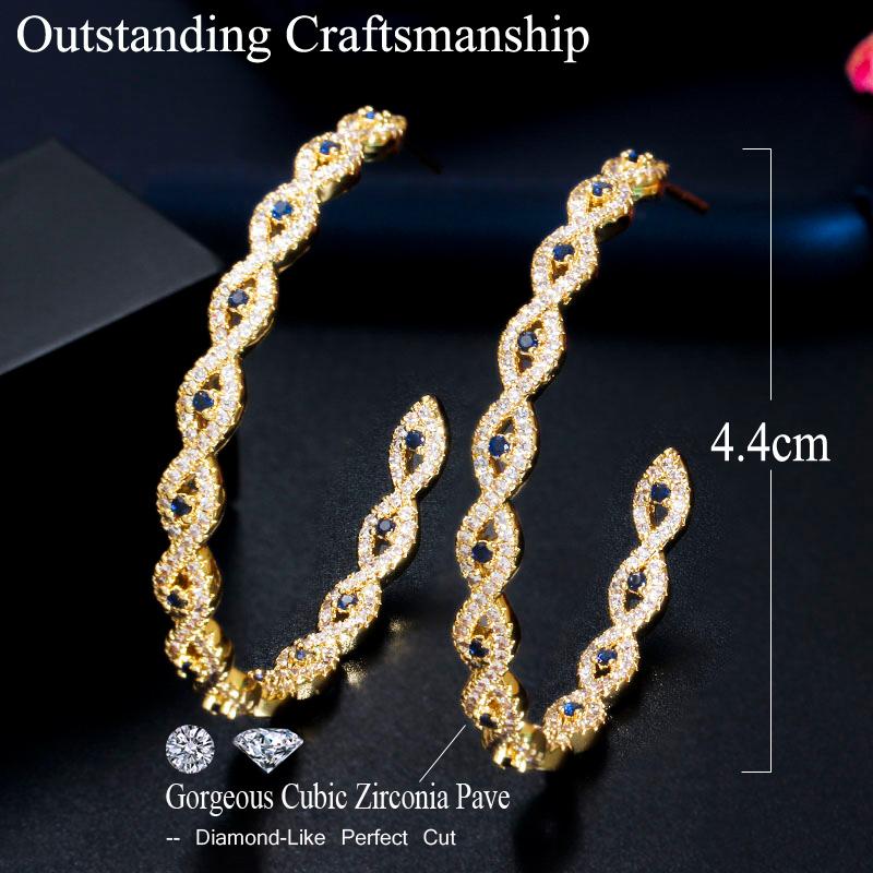 WWJ Glitter Green Zircon Circle Hoop Earrings Golden Color Jewelry