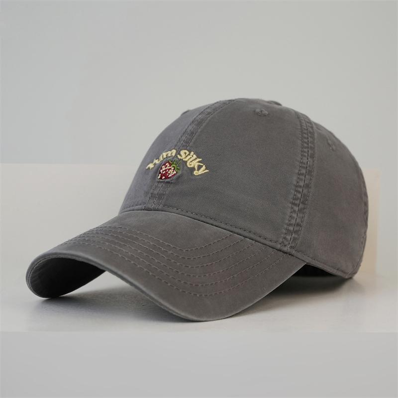 

Embroidered Strawberry Baseball Cap Unisex Spring Summer Soft Top Cap Wide Brim Sunshade Hat темно-сірий
