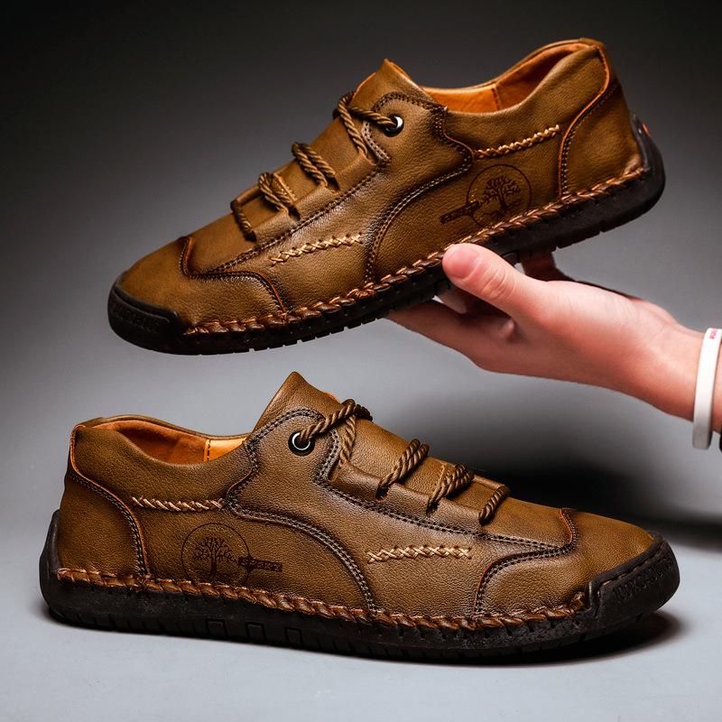Summer 2025 popular large size men's casual outdoor hand-sewn soles men's shoes genuine leather Korean version