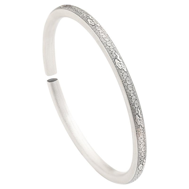 Zuyin S999 Pure Silver Auspicious Cloud Totem with Sea Wave Pattern, Retro Open Bracelet Bracelet, Chinese Style