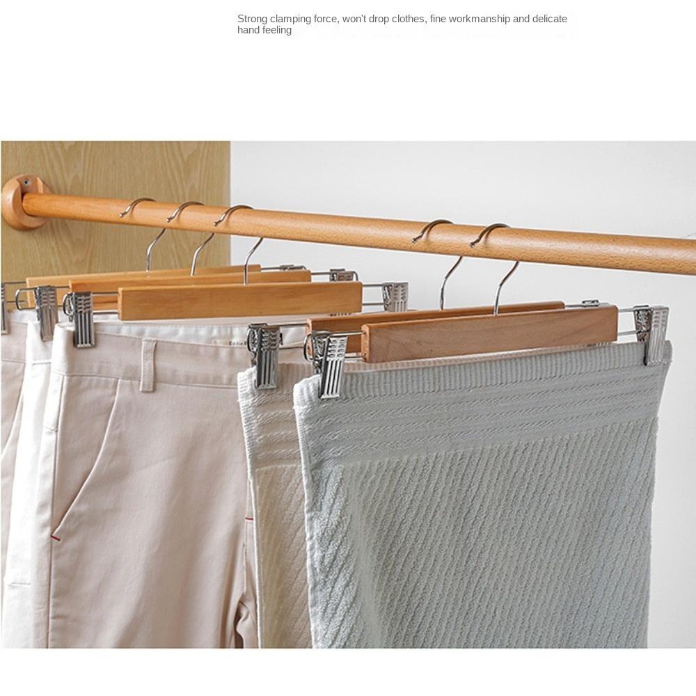 No Trace Solid Wooden Hanger Wood Trouser Hanger with Clip High Quality Pants Clips