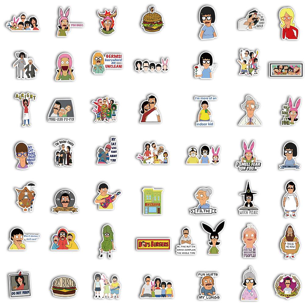 100pcs Bob's Burgers Vinyl Waterproof Stickers for Laptop  Bumper Skateboard