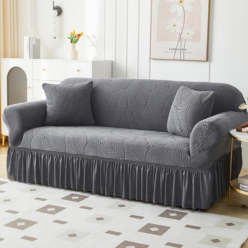 Tree Leaves Jacquard Elastic Sofa Cover With Skirt All-Inclusive Sofa Cover for Living Room 1/2/3/4 Seater