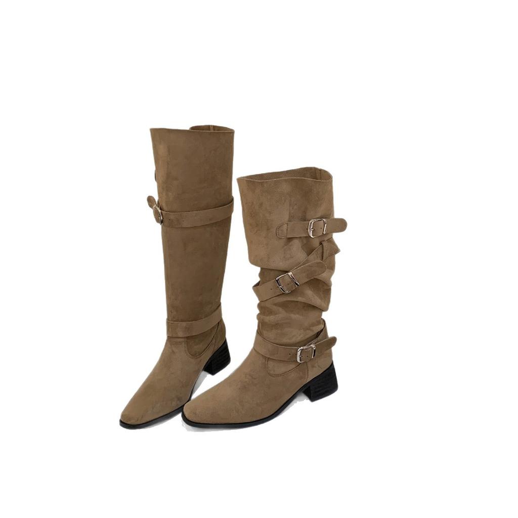 Thick heel retro suede long tube knight boots women's shoes 2025 new autumn design sense two wear thin medium tube boots