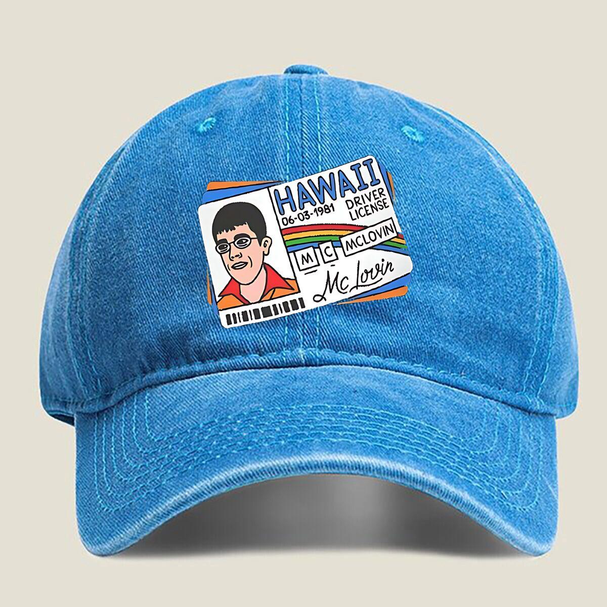 

McLovin Hawaii License Fashion Washed Baseball Cap Hat Outdoor Activities One Size озеро синього кольору