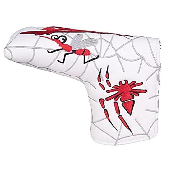 Putter cover head cover magnetic closure pin type spider embroidery black red white (white)