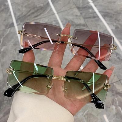Vintage-Mode-Sonnenbrille, randlos, rahmenlos, rechteckig, Farbverlauf, UV400, Sommer-Reise-Sonnenbrille für Damen