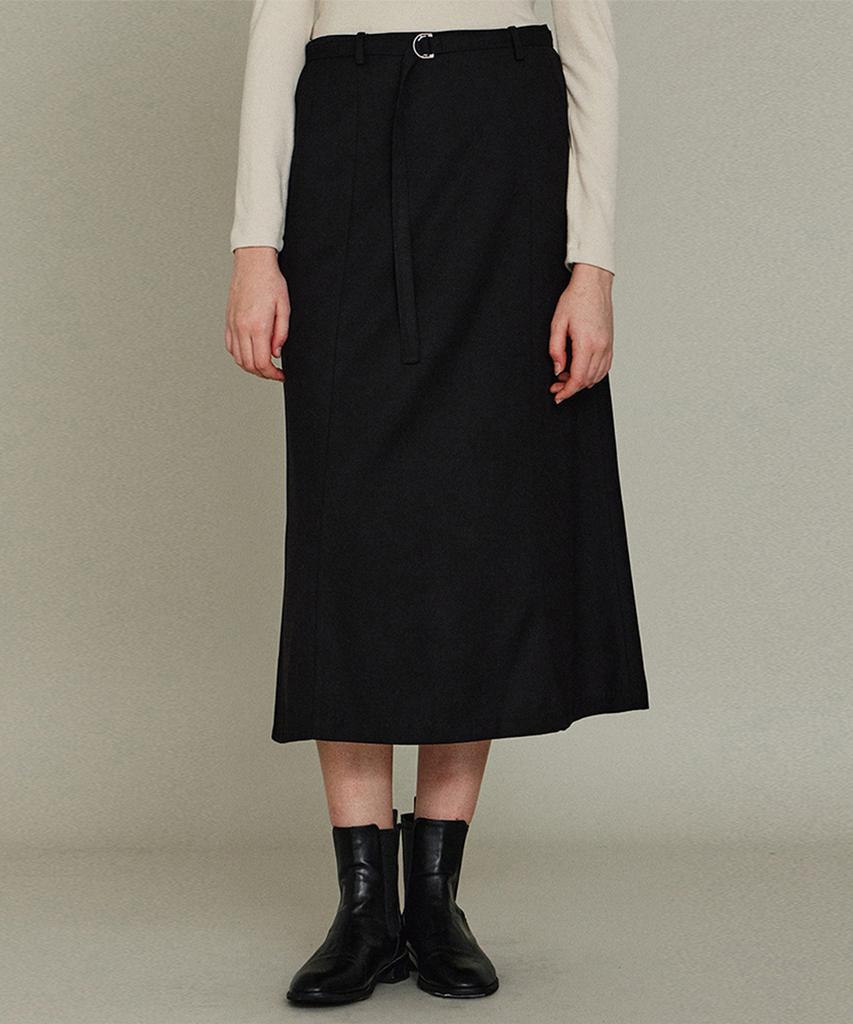 Itove Seoul Mid-Rise Wool Flare Belted Skirt Bk