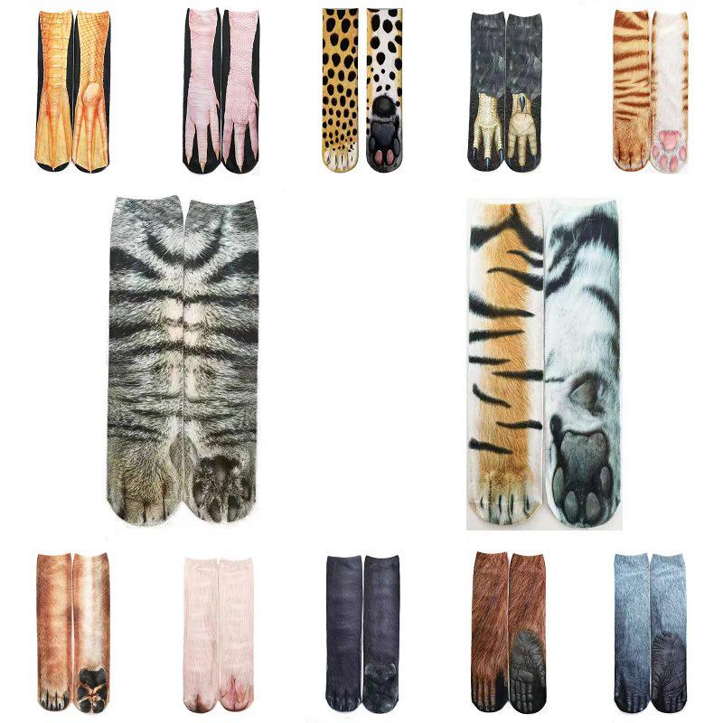 3D Animal Paw Mid-Calf Socks - Cartoon Print, Fun Hoof Design for Adults, Cat & Dog Styles