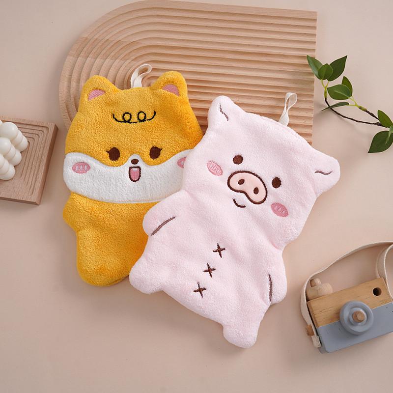 New Arrival Adorable Cartoon Hand Towel Coral Fleece Hanging Handkerchief With Embroidery Ideal For Southeast Asian Kitchens