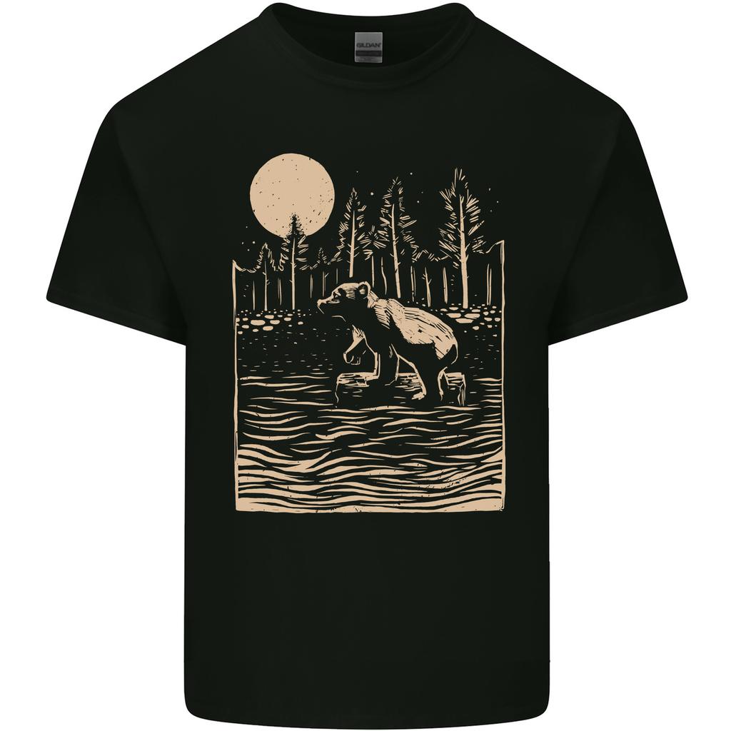 Grizzly Bear Cub Linocut Unisexs Light Cotton TShirt